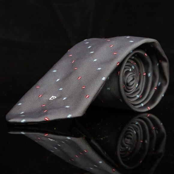 Vintage Pierre Cardin Mens Tie Gray With Red & Blue Abstract Pattern - Picture 1 of 5
